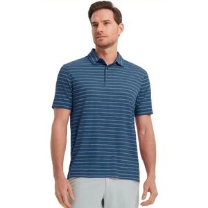 MAELREG golf Mens Blue Striped‎ Dry Fit Performance Polo Shirt 3XL